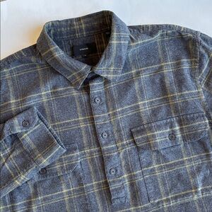 Vince Gray Plaid‎ Flannel Cotton Pullover Long Sleeve Shirt Mens Size XL